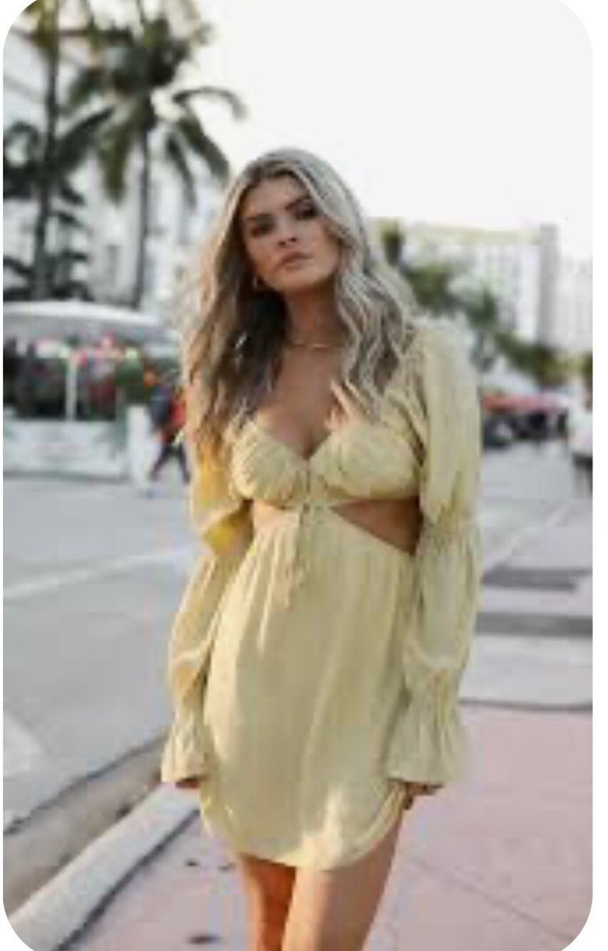 Kittenish Jessie James Decker Yellow Cutout Mini Dress XS Long Sleeve Party